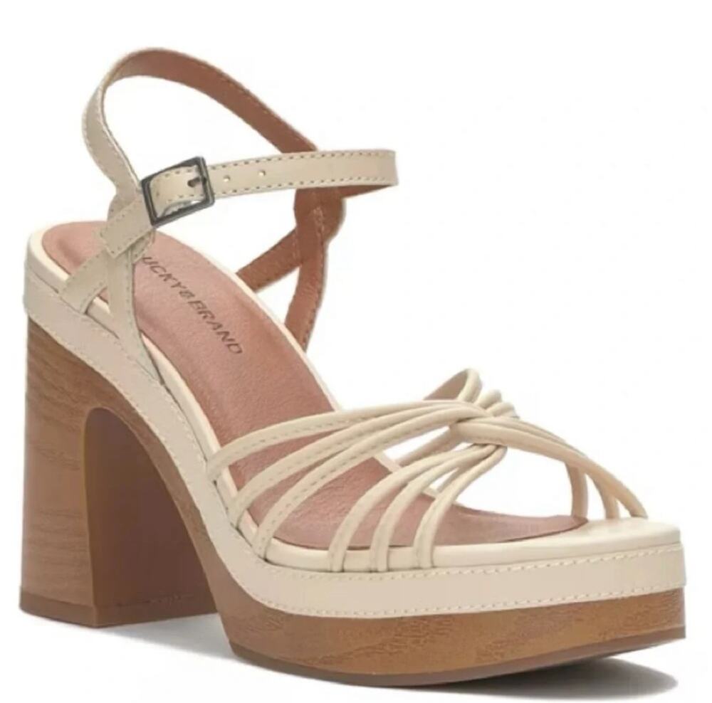 Lucky Brand Ismene Women's 8 Platform Block Heel Strappy Sandal Cream